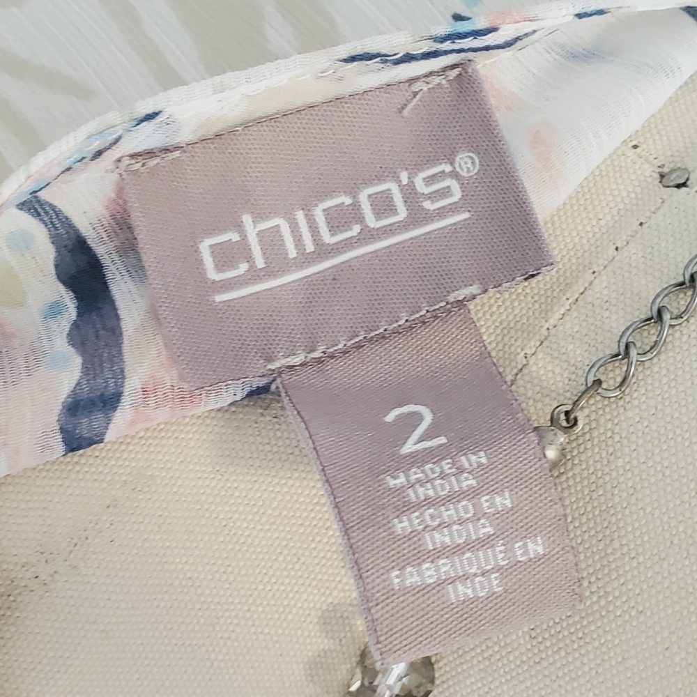 Chicos Cream Floral Open Front Kimono Coverup Size 2 - Picture 6 of 7